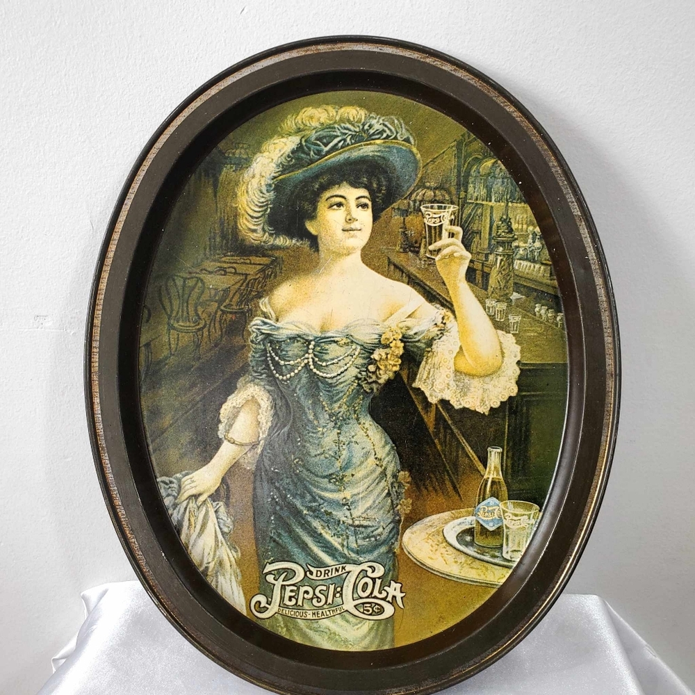 Pepsi Cola Victorian "Lady Gibson" Oval Metal Serving Tray Tin Beverage Platter